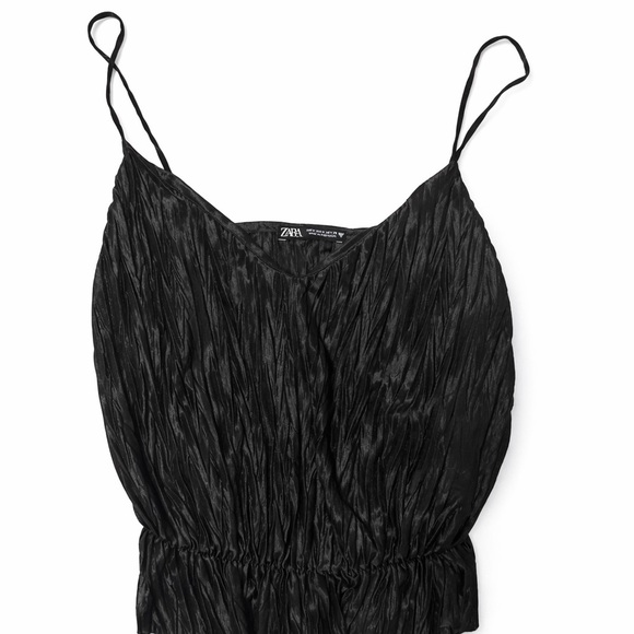 Zara Tops - Zara Black Satin Cami Top Crinkle Pleated Size L Flowy Minimal Going Out
